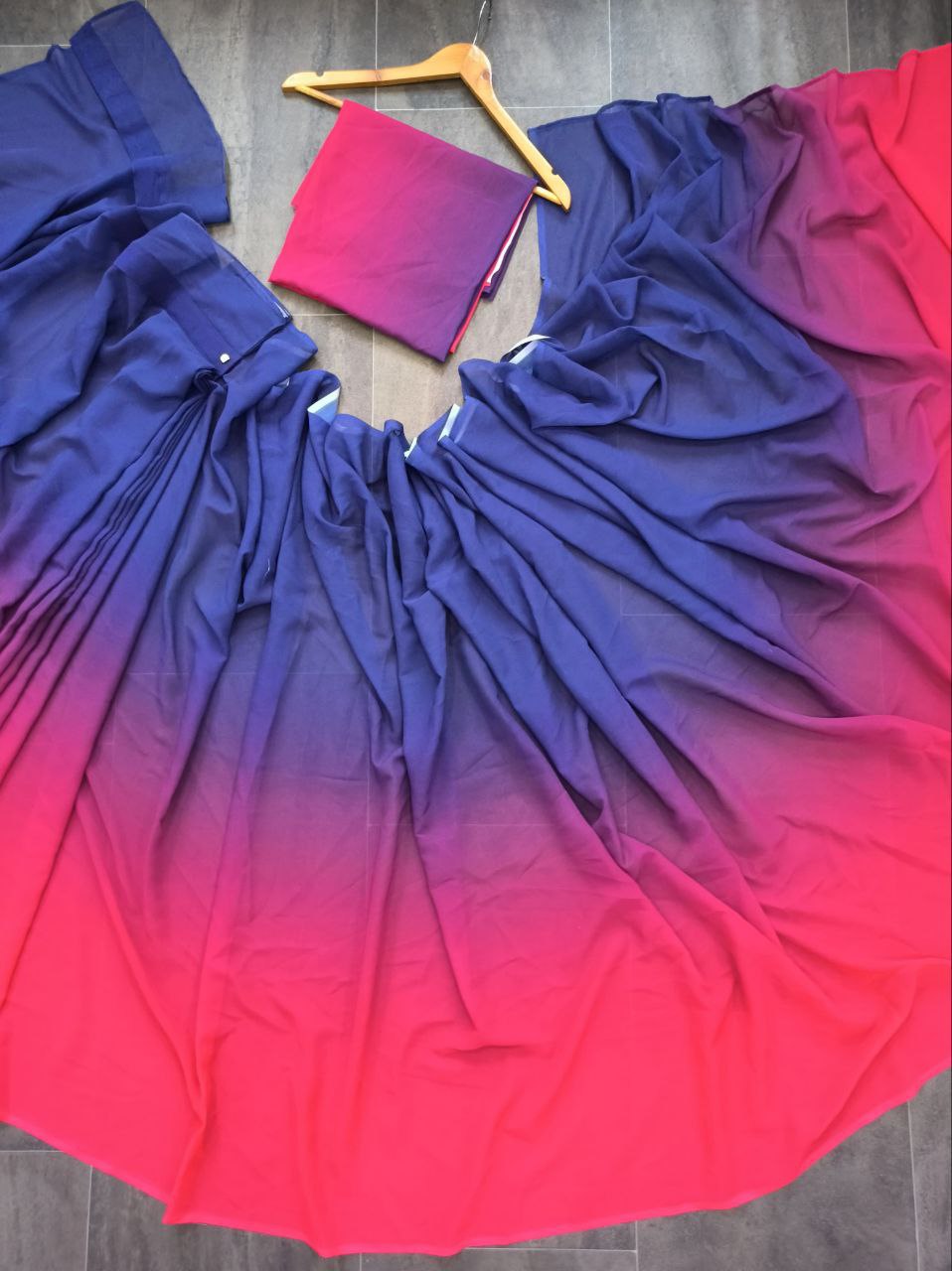 RED & BLUE DESIGNER GEORGETTE DIGITAL PRINTED READY TO WEAR SAREE WITH UNSTICTHED BLOUSE