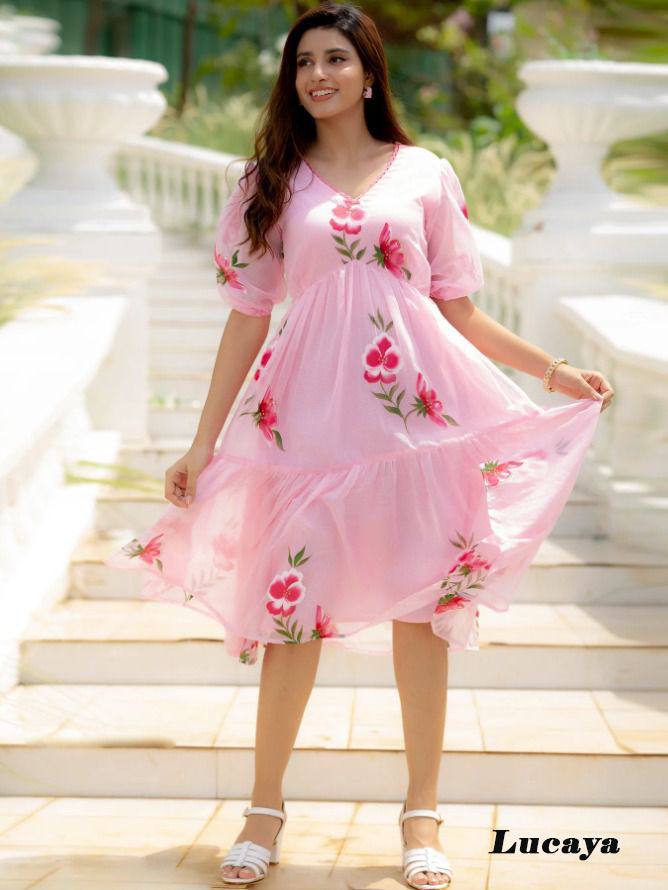 Beautiful Faux georgette Digital Flower Print with full lining Women Party Daily wear Western Midi Dress