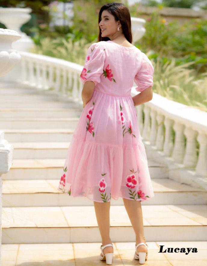 Beautiful Faux georgette Digital Flower Print with full lining Women Party Daily wear Western Midi Dress