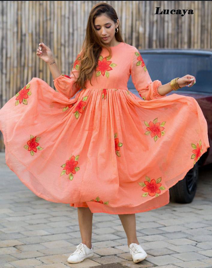 Beautiful Faux georgette Digital Flower Print with full lining Women Party Daily wear Western Midi Dress