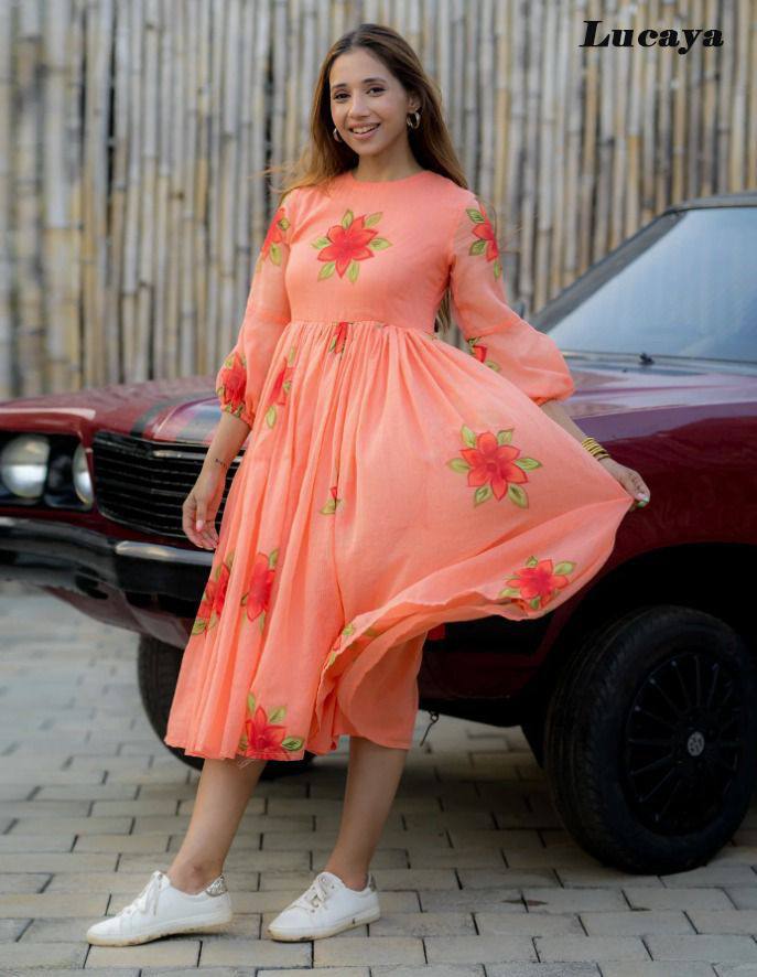 Beautiful Faux georgette Digital Flower Print with full lining Women Party Daily wear Western Midi Dress
