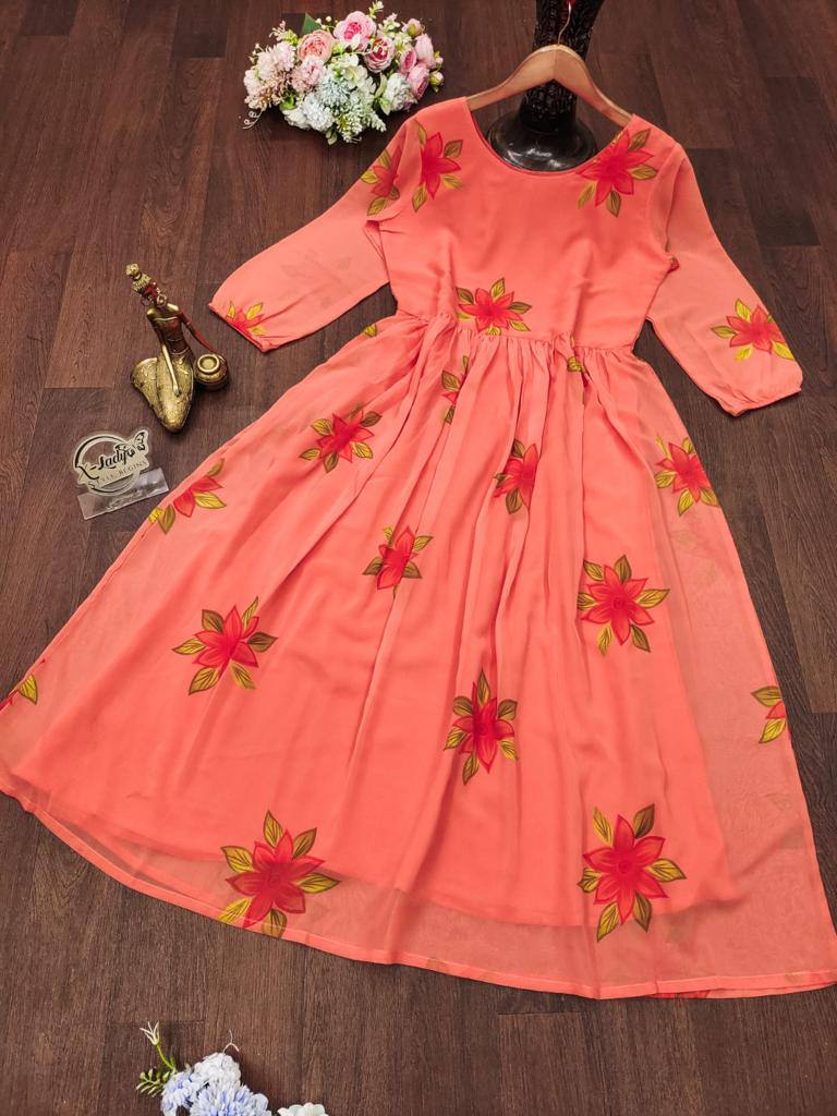 Beautiful Faux georgette Digital Flower Print with full lining Women Party Daily wear Western Midi Dress