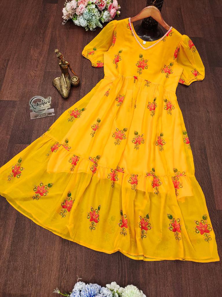 Beautiful Faux georgette Digital Flower Print with full lining Women Party Daily wear Western Midi Dress