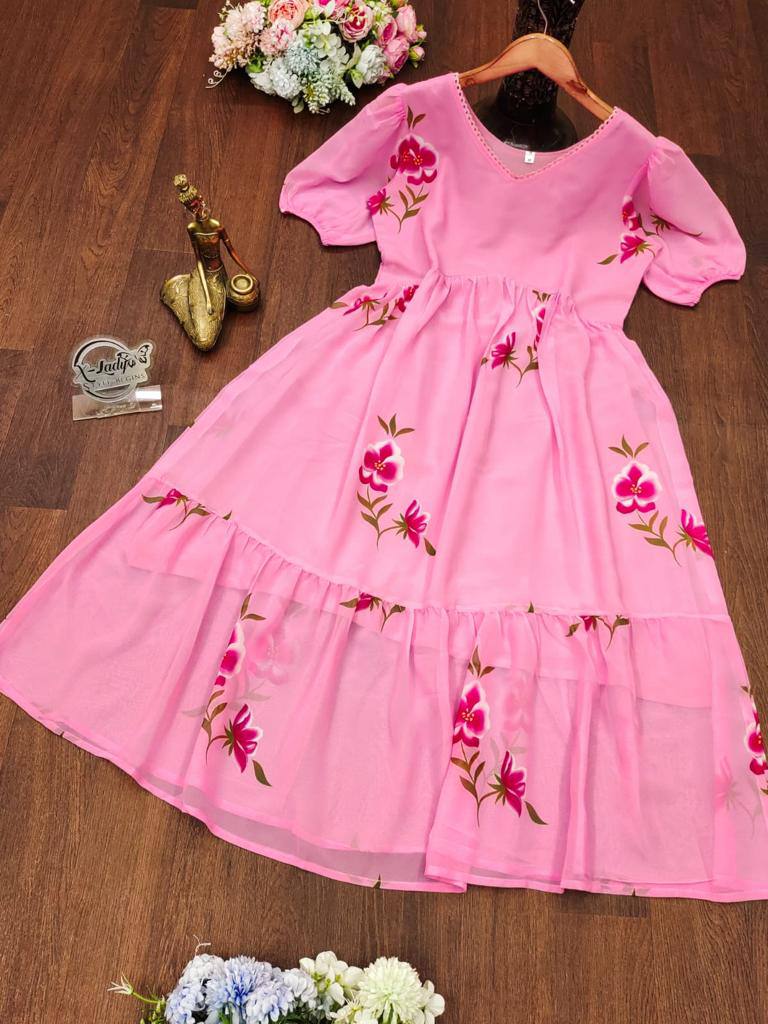 Beautiful Faux georgette Digital Flower Print with full lining Women Party Daily wear Western Midi Dress