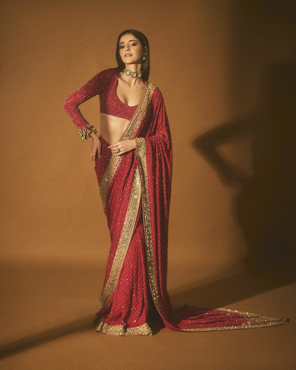 RED PRESENTING PURE FAUX GEORGETTE DESIGNER SAREE WITH PREMIUM EMBROIDERY AND SEQUENCE WORK
