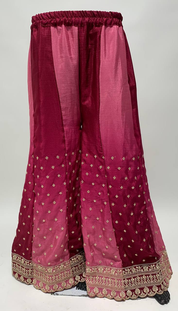 Dual Tone Strip Chinon Heavy Embroidered Stitched Sharara Suit Set With Dupatta
