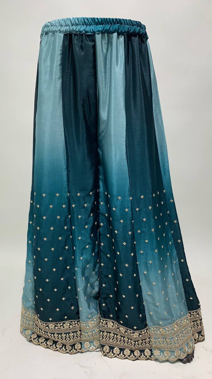 Dual Tone Strip Chinon Heavy Embroidered Stitched Sharara Suit Set With Dupatta
