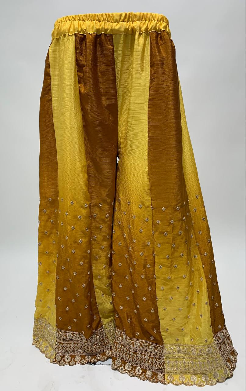 Dual Tone Strip Chinon Heavy Embroidered Stitched Sharara Suit Set With Dupatta