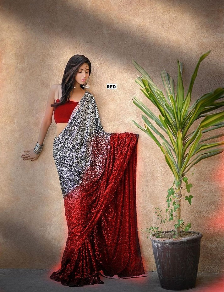 Premium Georgette Saree with Sequence Embroidery Work Women Party wear Designer Georgette Saree with Blouse