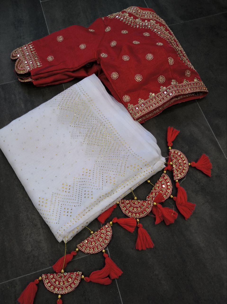 Beautiful Off White Trendy Durga Pooja Special Designer Organza Saree With Sequence Work Blouse