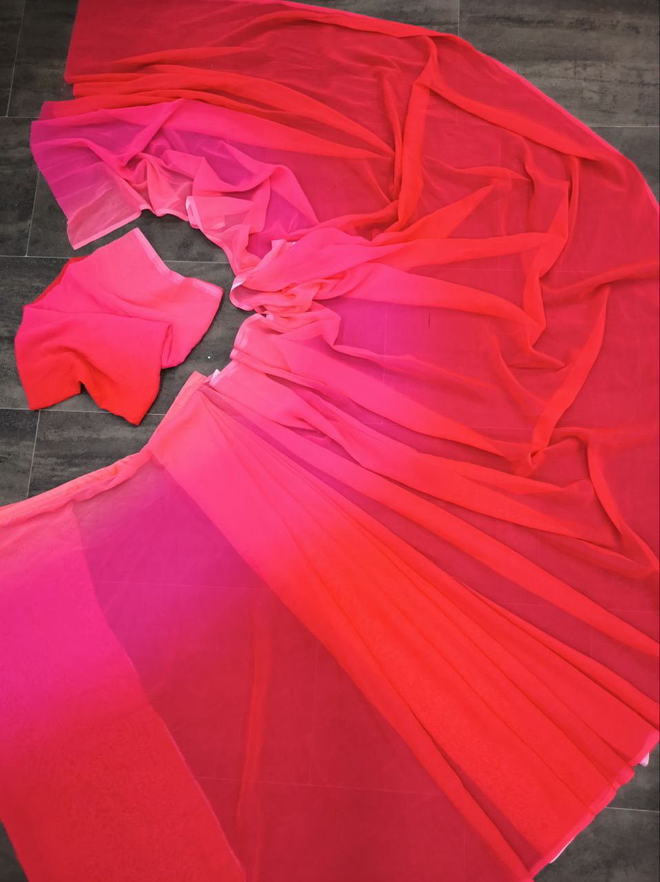 Pre-Stitched Red Pink Color Saree Fancy Shedding Printed Saree With Blouse Piece Designer Partywear Saree,