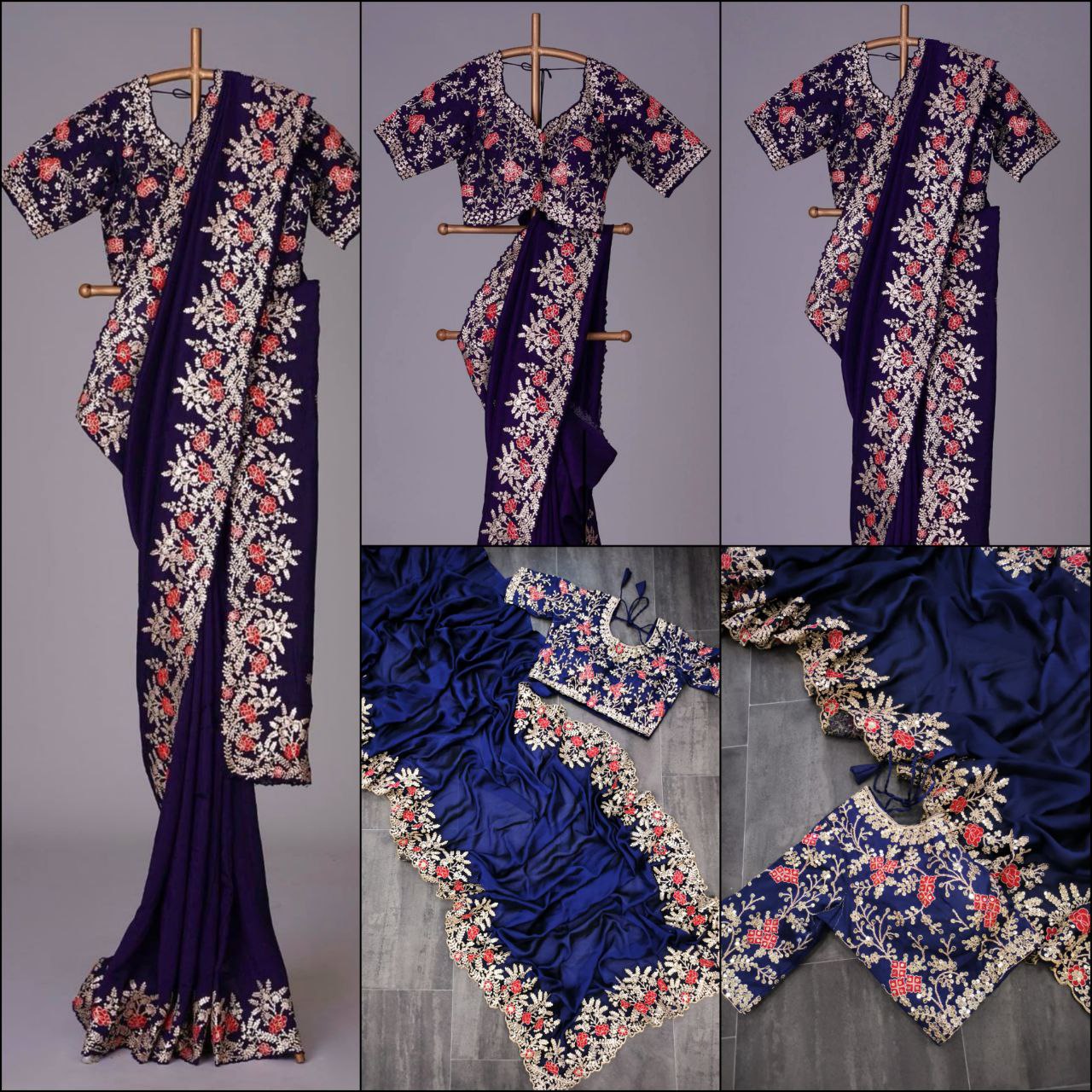 Royal Blue Color Rangoli SIlk With Embroidery Work Saree Collection At Best Rate