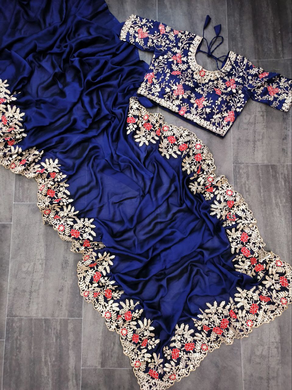 Royal Blue Color Rangoli SIlk With Embroidery Work Saree Collection At Best Rate