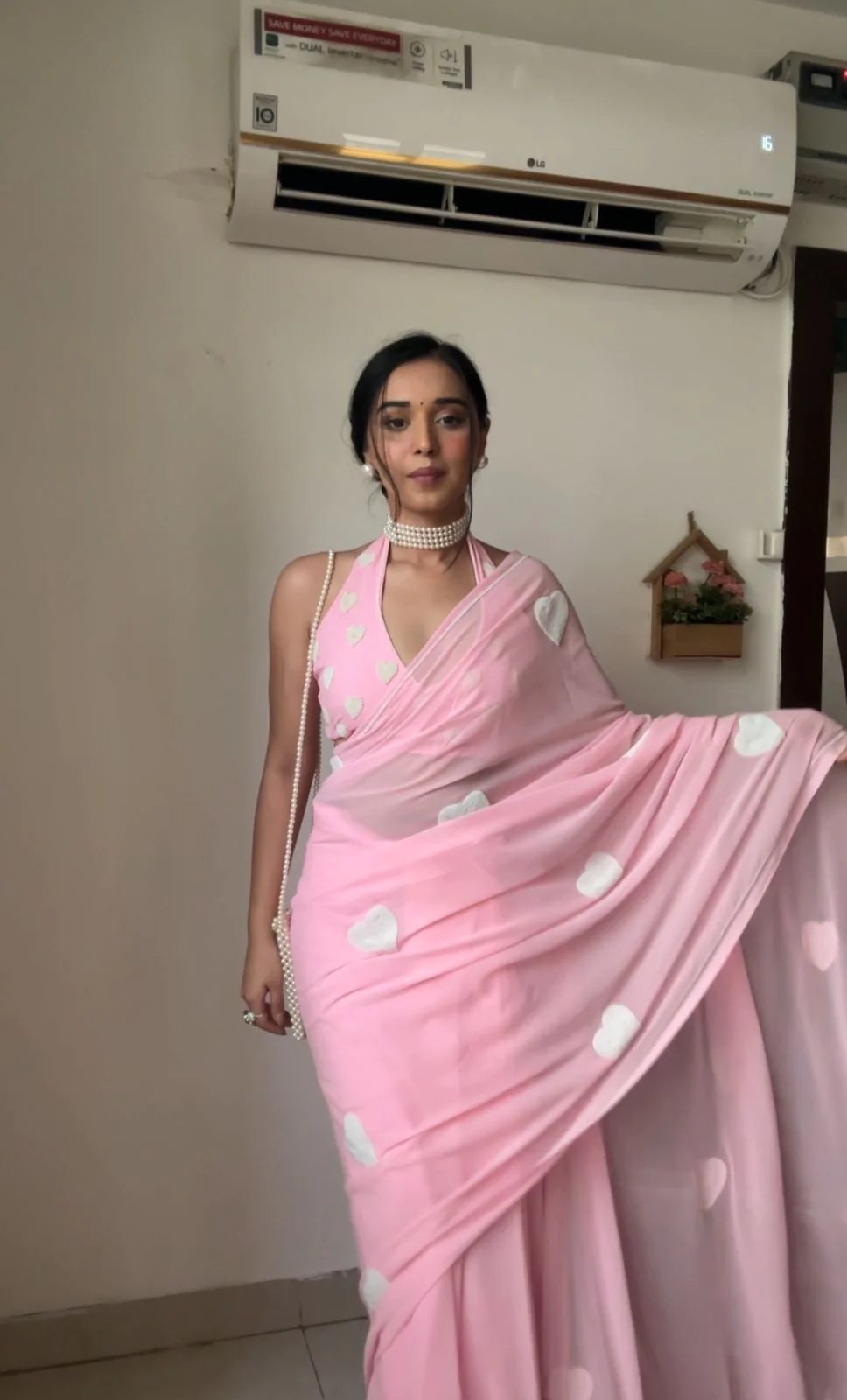 Light Pink Embroidered Georgette Prestitch Exclsuive Bollywood Barbie Look Saree For Womens