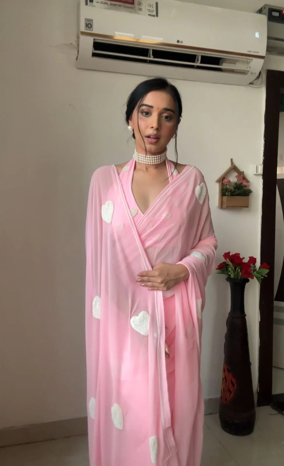Light Pink Embroidered Georgette Prestitch Exclsuive Bollywood Barbie Look Saree For Womens