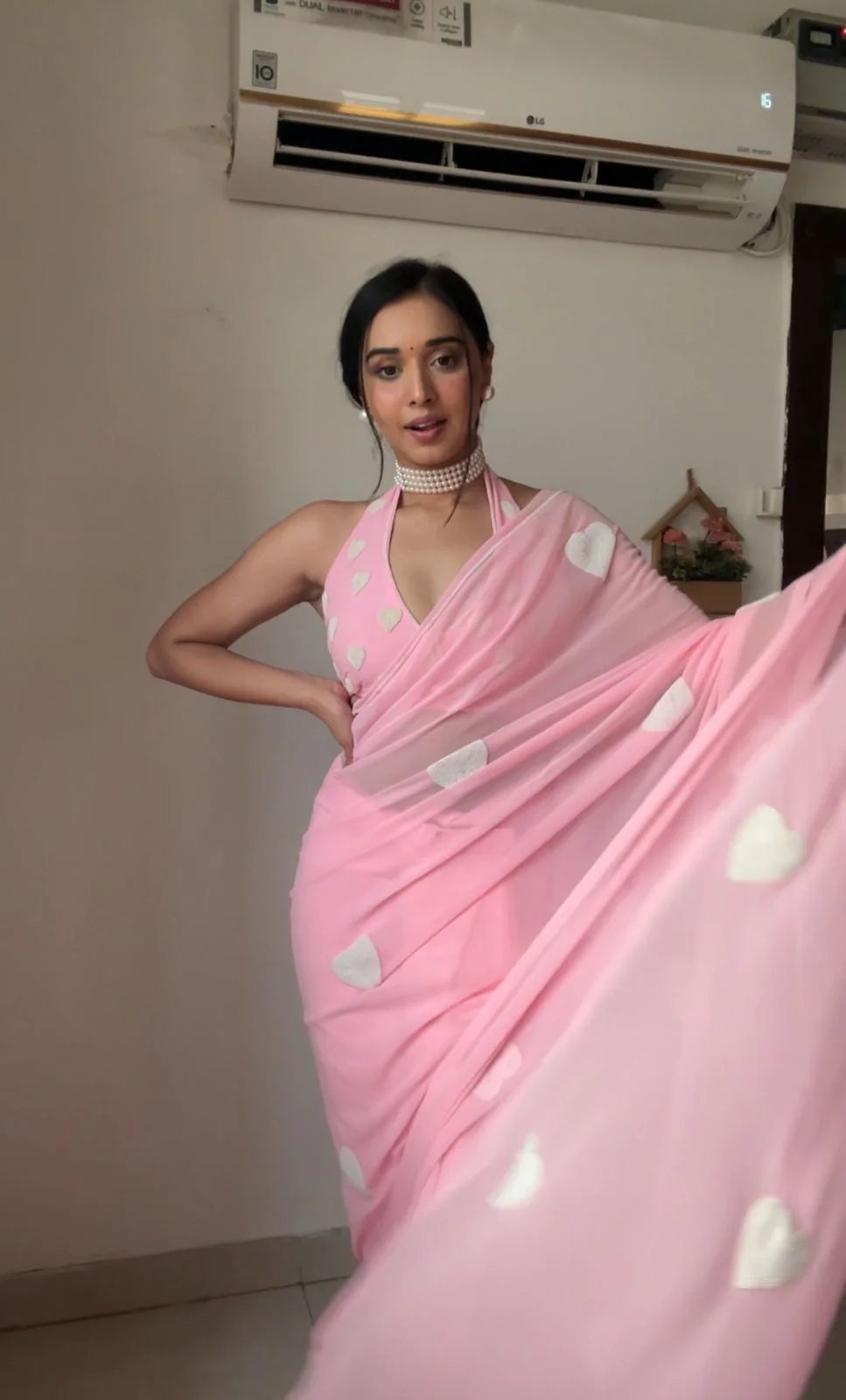 Light Pink Embroidered Georgette Prestitch Exclsuive Bollywood Barbie Look Saree For Womens