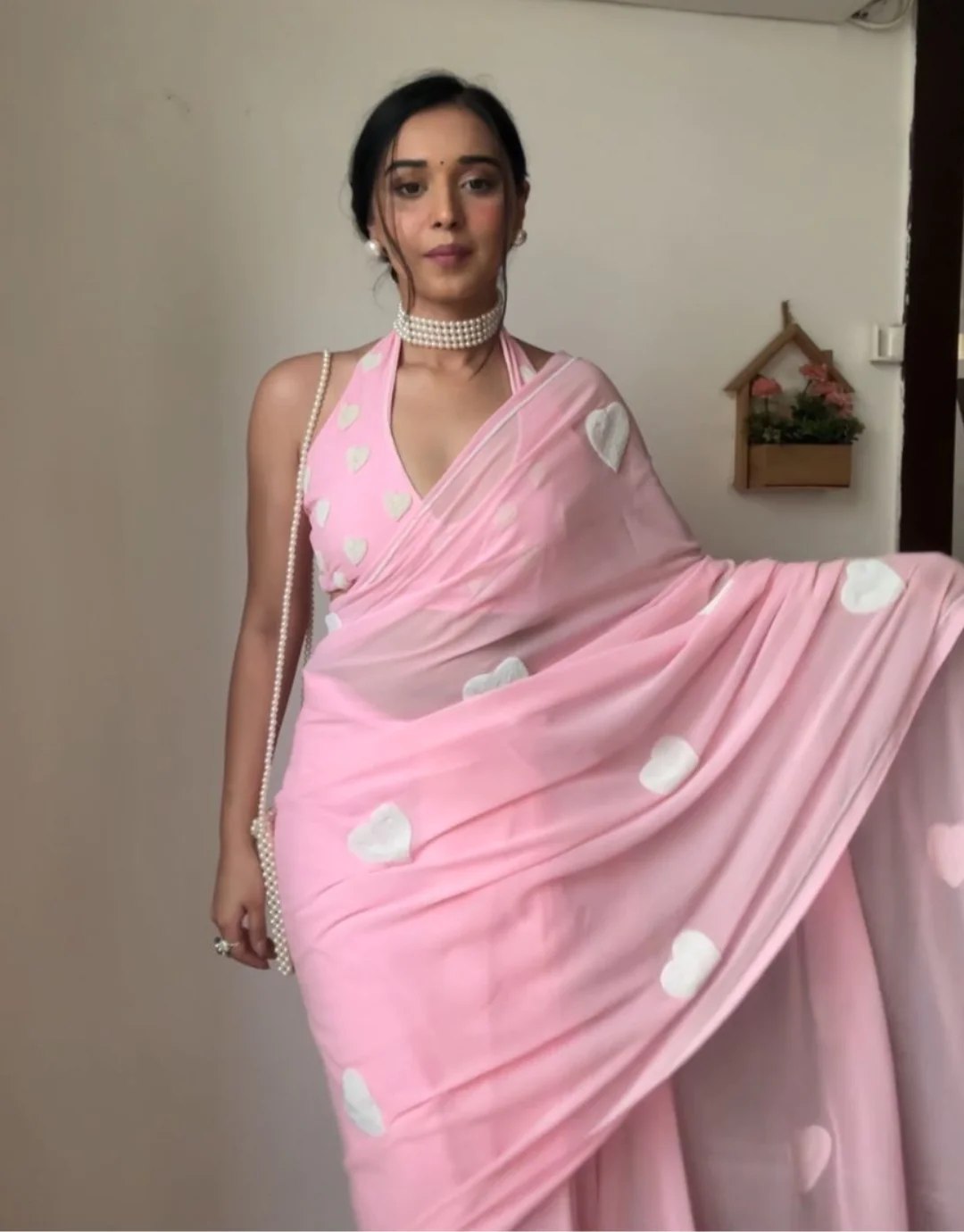 Light Pink Embroidered Georgette Prestitch Exclsuive Bollywood Barbie Look Saree For Womens