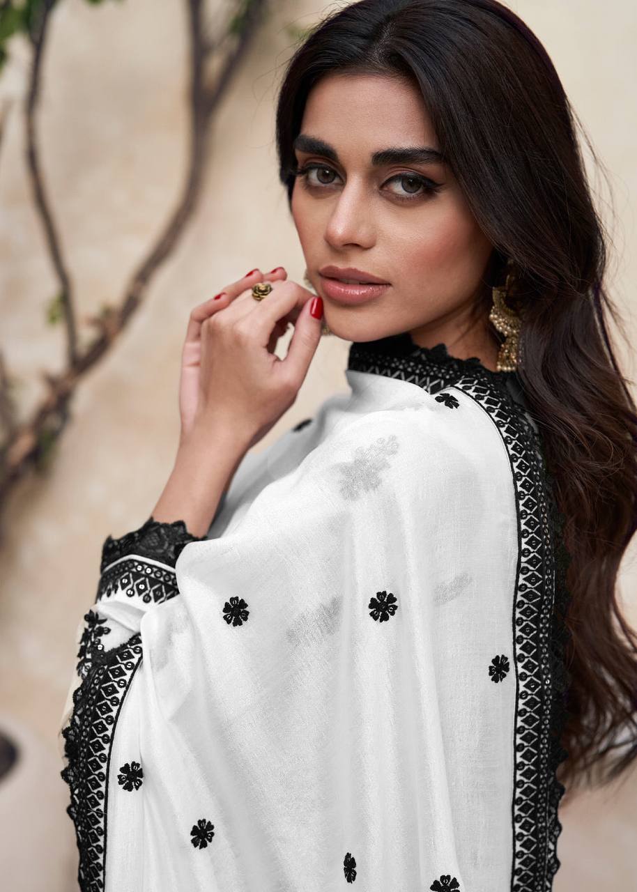 Black And White Chikankari Kurta With Palazzo Set, Designer Premium Silk Pakistani Salwar Suit