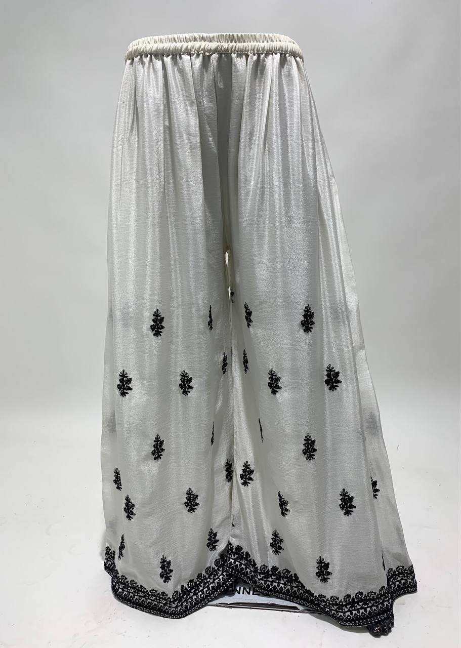 Black And White Chikankari Kurta With Palazzo Set, Designer Premium Silk Pakistani Salwar Suit