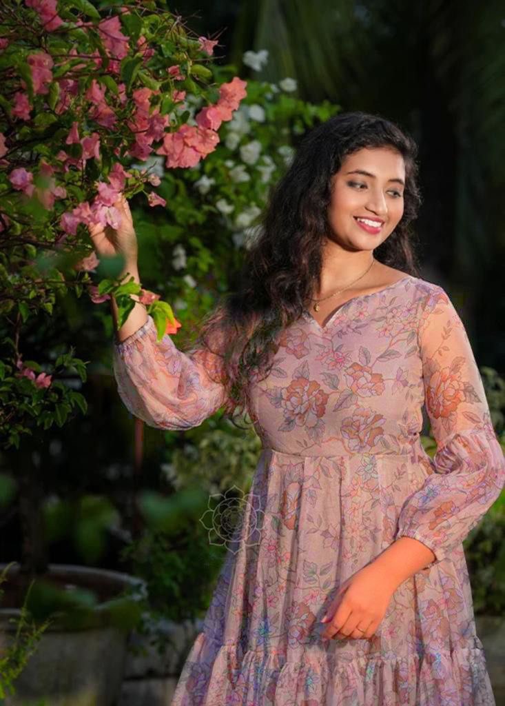 Georgette Maxy Gown with frill pettan sleeves