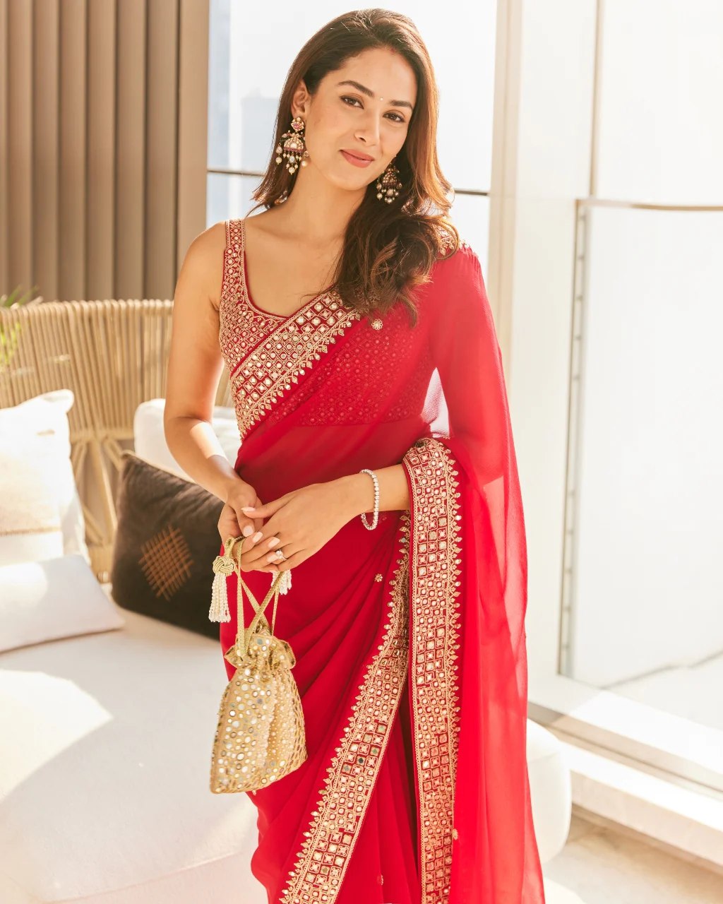 Red Color Beautiful Rangoli Silk Embroidery Sequence & Thread Work Saree,Wedding Wear Saree,Saree For US Woman, Red Saree,Bollywood Saree