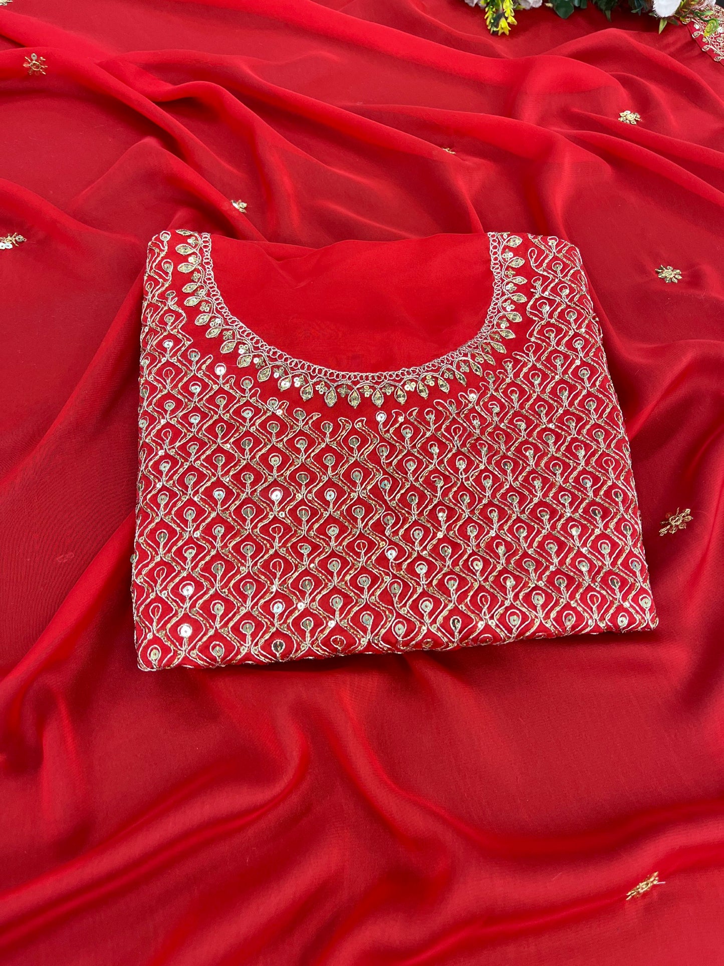 Red Color Beautiful Rangoli Silk Embroidery Sequence & Thread Work Saree,Wedding Wear Saree,Saree For US Woman, Red Saree,Bollywood Saree