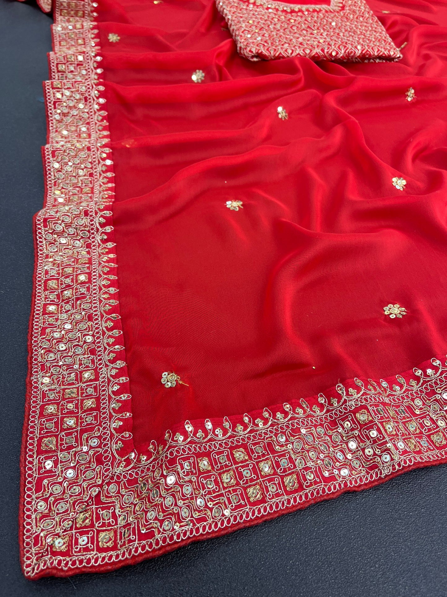 Red Color Beautiful Rangoli Silk Embroidery Sequence & Thread Work Saree,Wedding Wear Saree,Saree For US Woman, Red Saree,Bollywood Saree