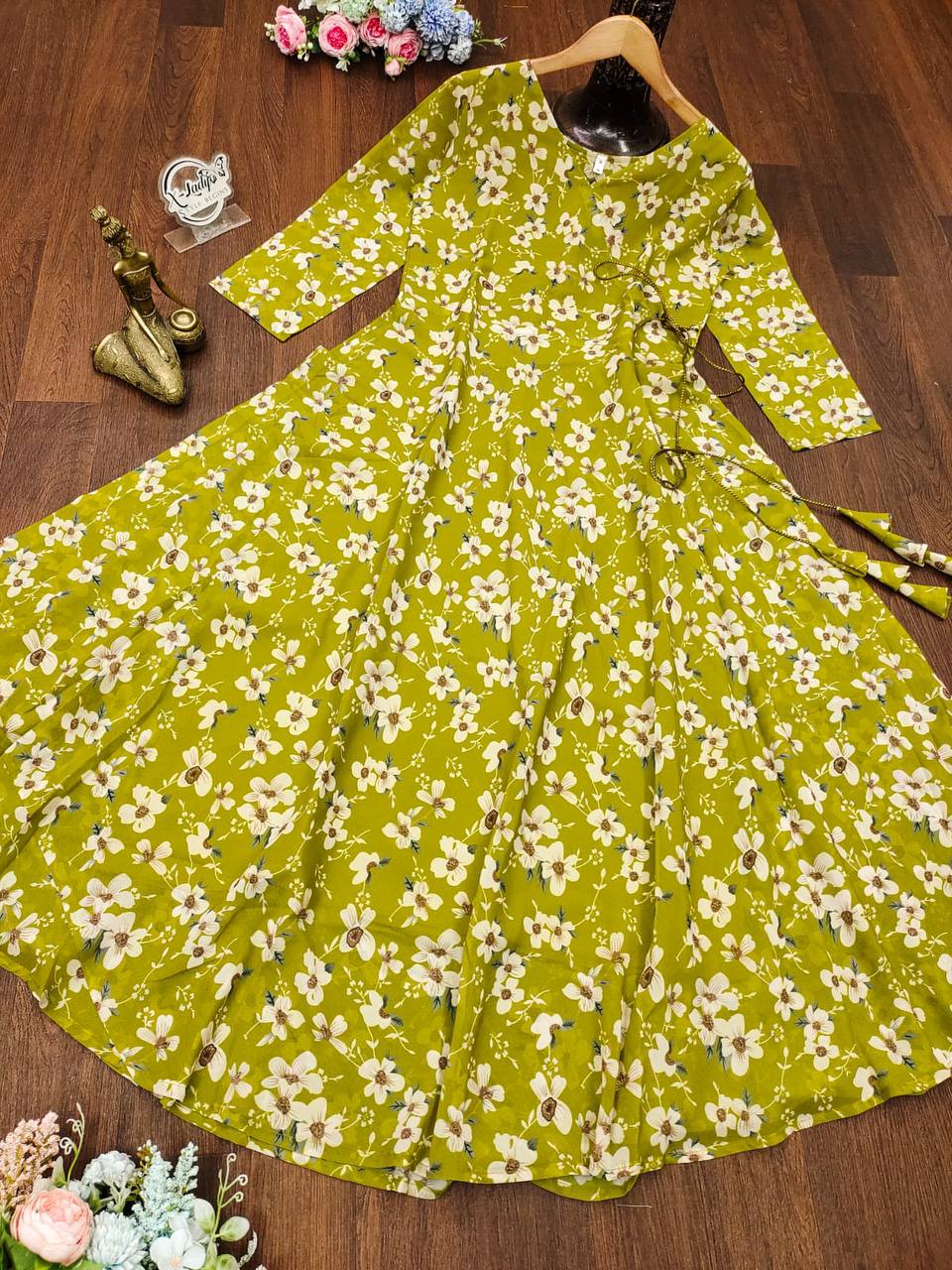 Beautiful Women Georgette Floral Printed V-Neck Anarkali Gown Dress For Girls & Women