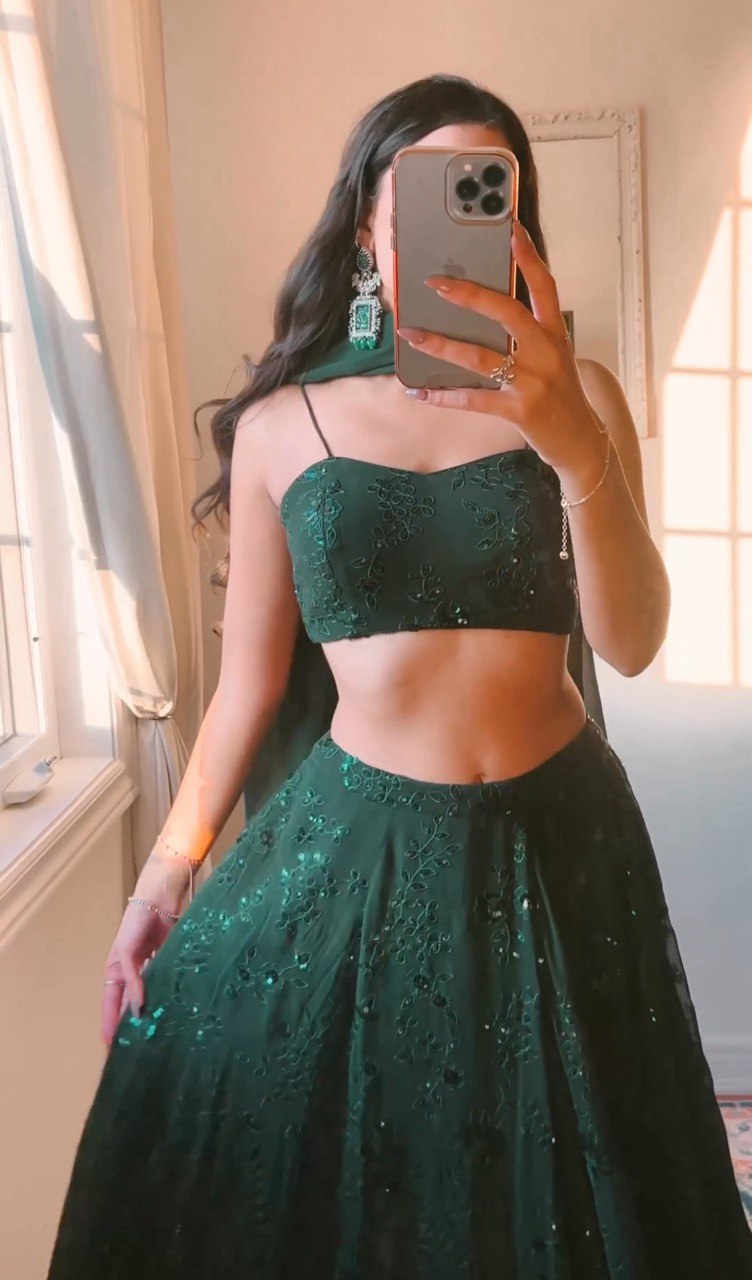 Green Designer lehenga choli Indian wedding wear embroidered Semi stitched lehenga choli with dupatta