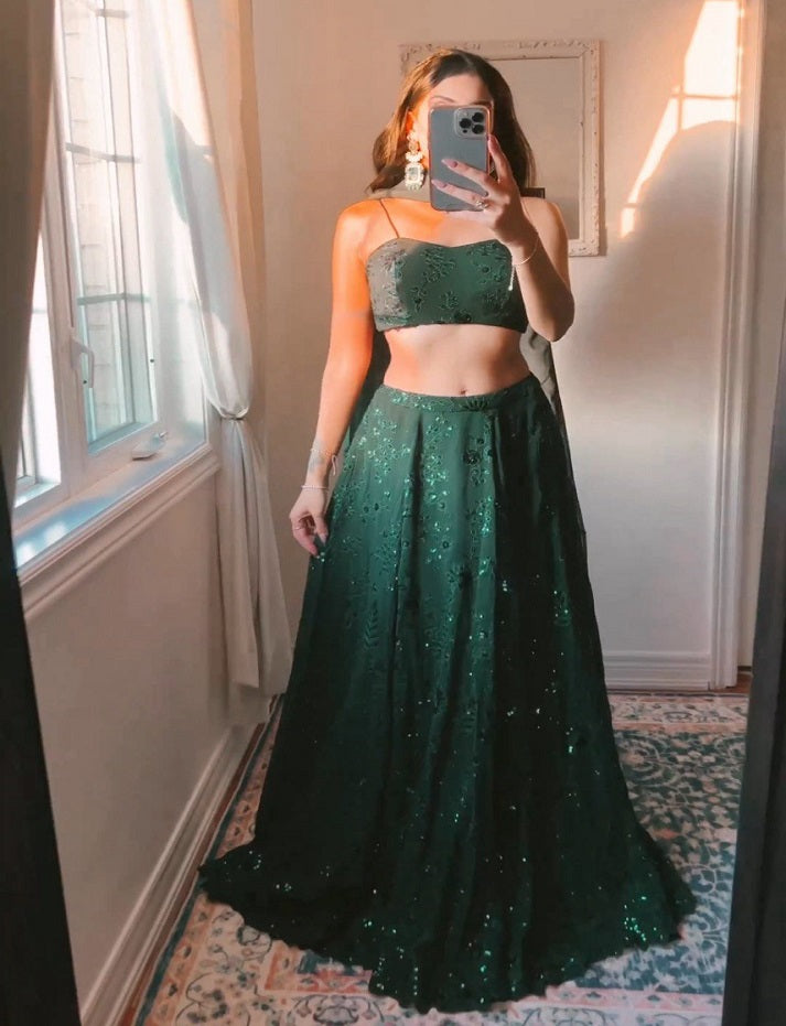 Green Designer lehenga choli Indian wedding wear embroidered Semi stitched lehenga choli with dupatta