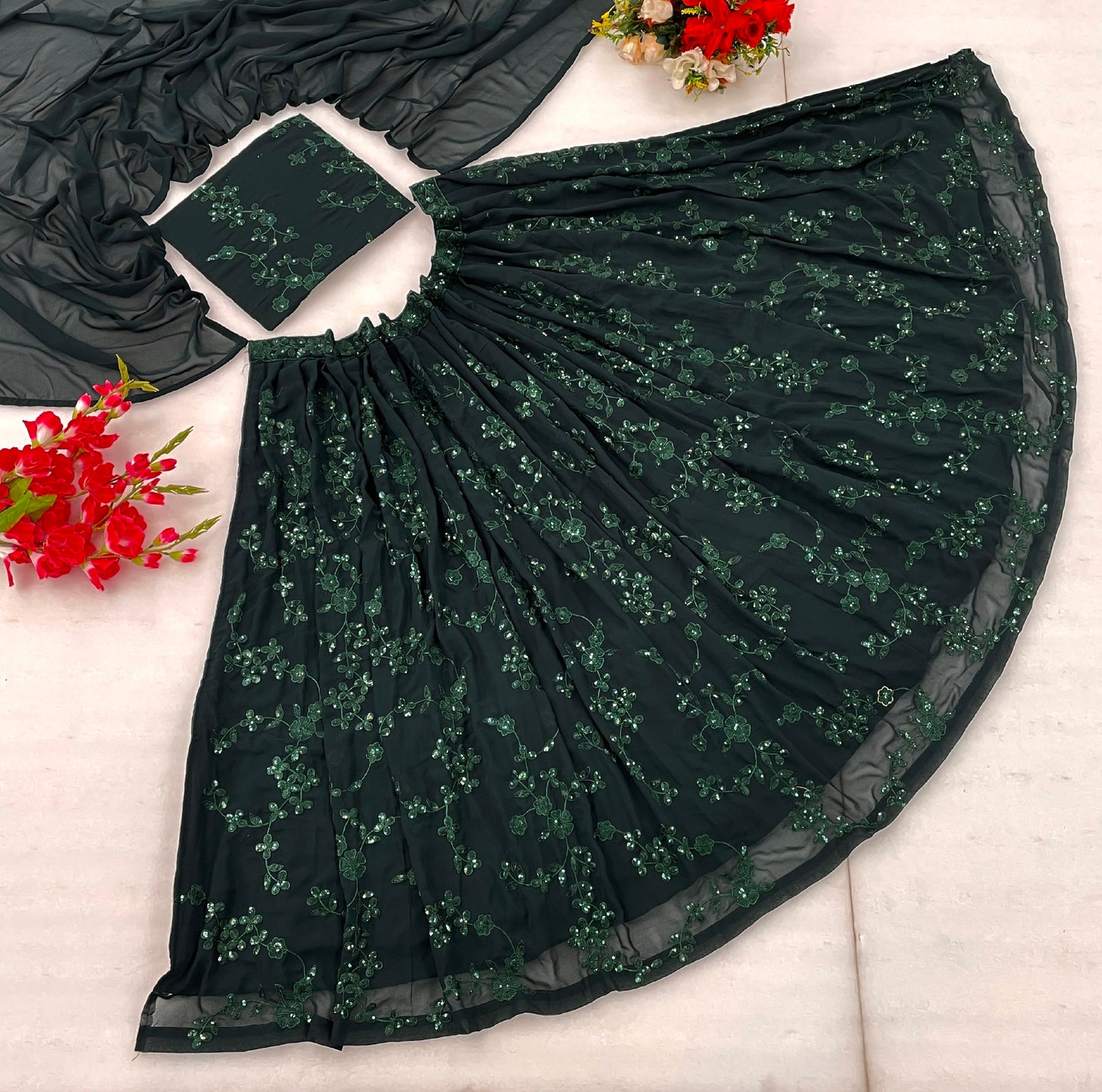 Green Designer lehenga choli Indian wedding wear embroidered Semi stitched lehenga choli with dupatta