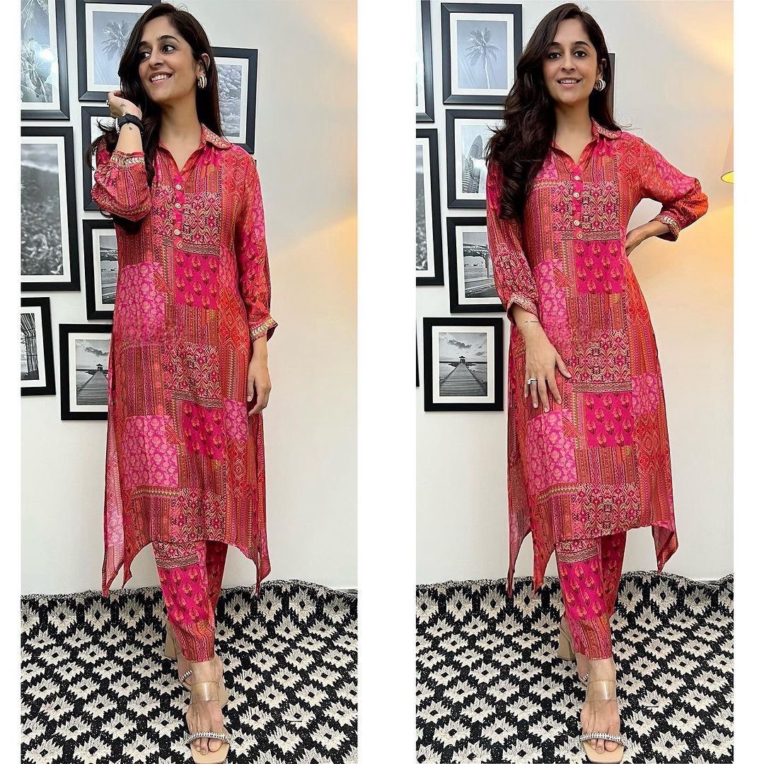 Pink Faux Georgette Embroidery worked Afghani KurtI, Bottom For Girls And Womens