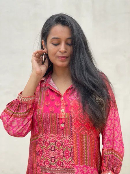 Pink Faux Georgette Embroidery worked Afghani KurtI, Bottom For Girls And Womens