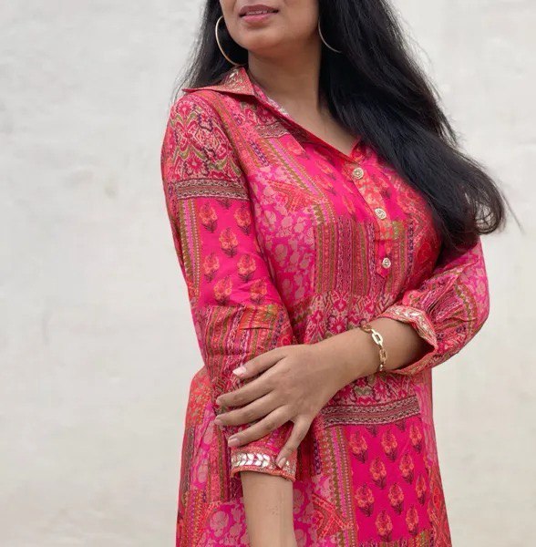 Pink Faux Georgette Embroidery worked Afghani KurtI, Bottom For Girls And Womens