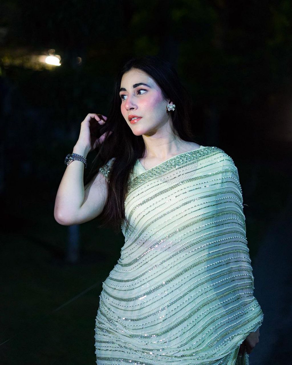 Pista Color Georgette Sequence Saree, Bollywood Style Wedding Party wear Saree Ready to wear Pre-stitch Saree