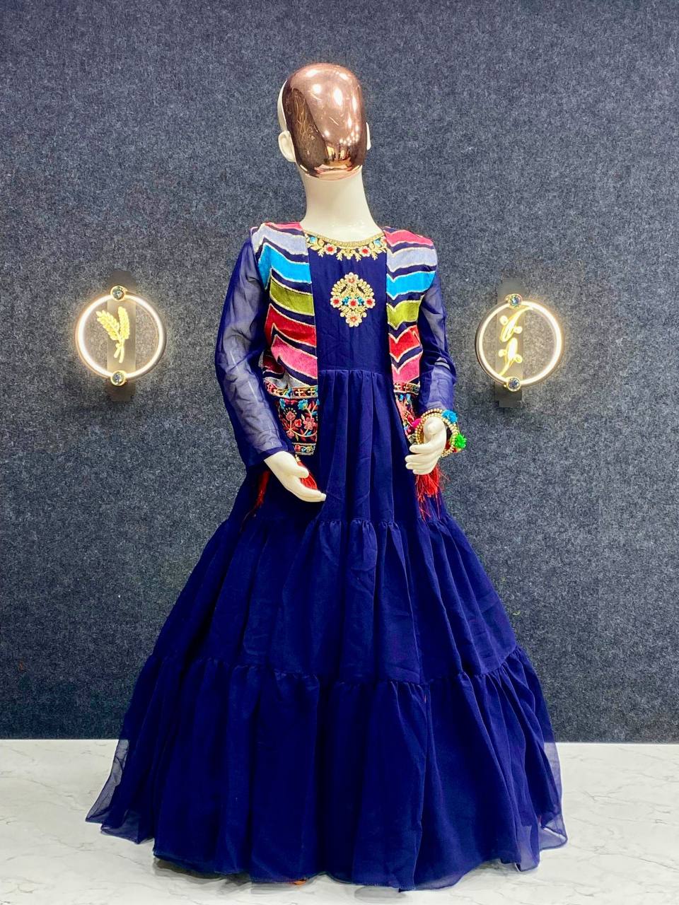 BLUE FUNCTION SPECIAL GEORGETTE DESIGNER MOTHER DAUGHTER GOWN COLLECTION AT BEST RATE