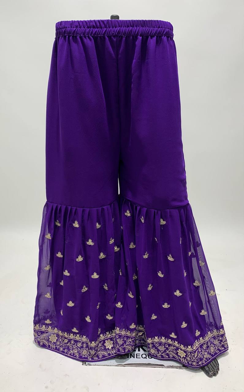 Purple Color Heavy Georgette Embroidered Work Sharara Suit For Womens