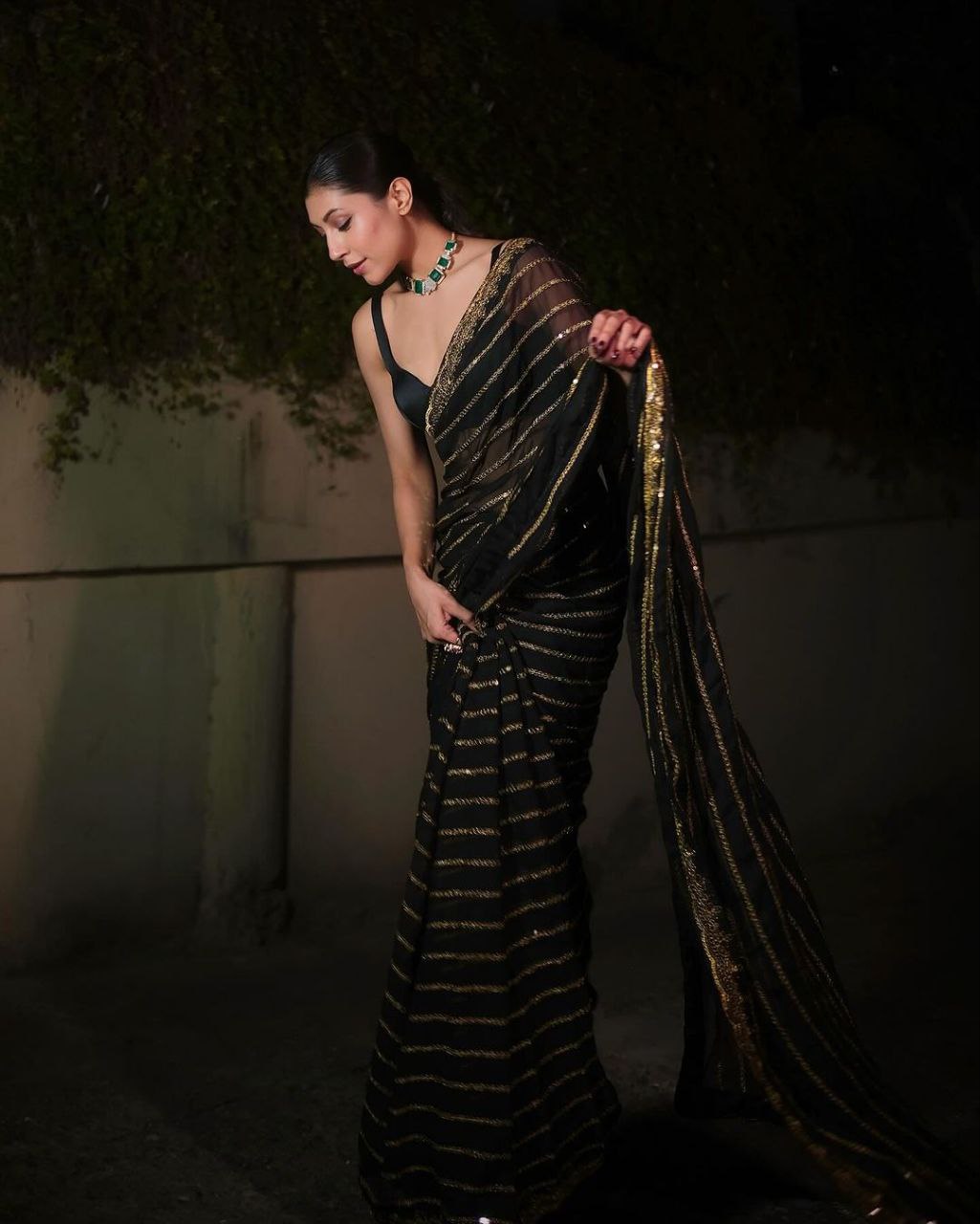 Black Bollywood Latest Stylish Function Soft Georgette Saree With heavy silk Blouse, Party Wear Wedding Saree