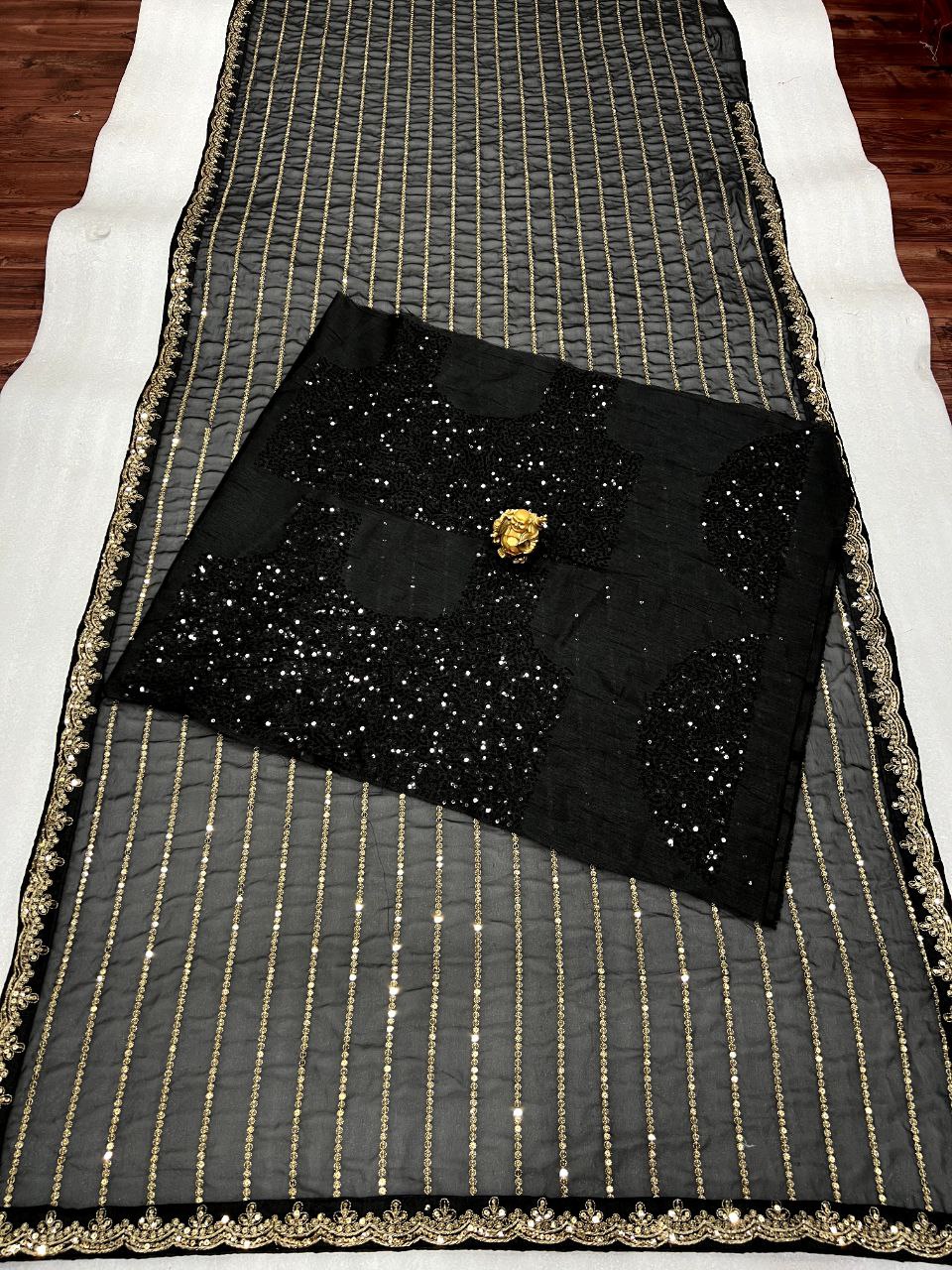 Black Bollywood Latest Stylish Function Soft Georgette Saree With heavy silk Blouse, Party Wear Wedding Saree