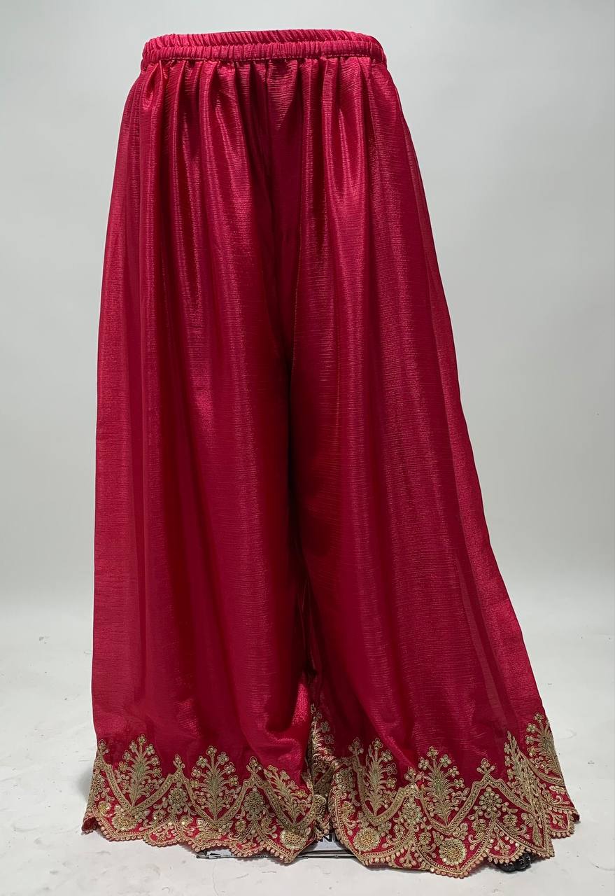 Pink Chinon Embroidered and Gota Palazzo Party Wear Suit