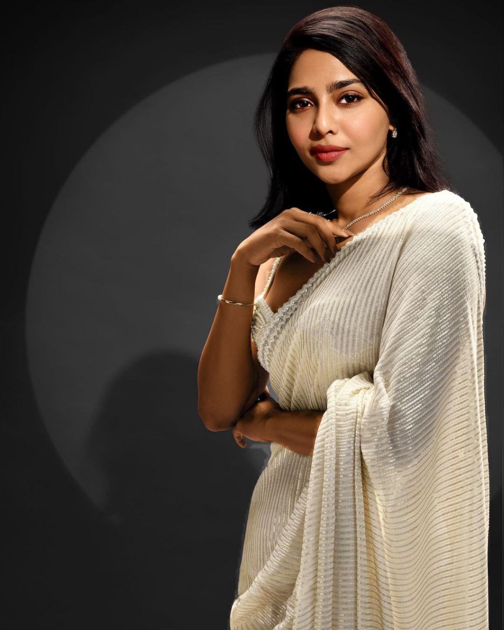 White Designer party wear bollywood indian style Reception wear fancy sequence work saree for women