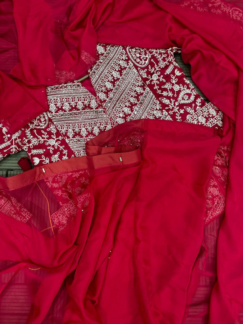 New Super Trending Embroidery cording work ready to wear saree with full koti