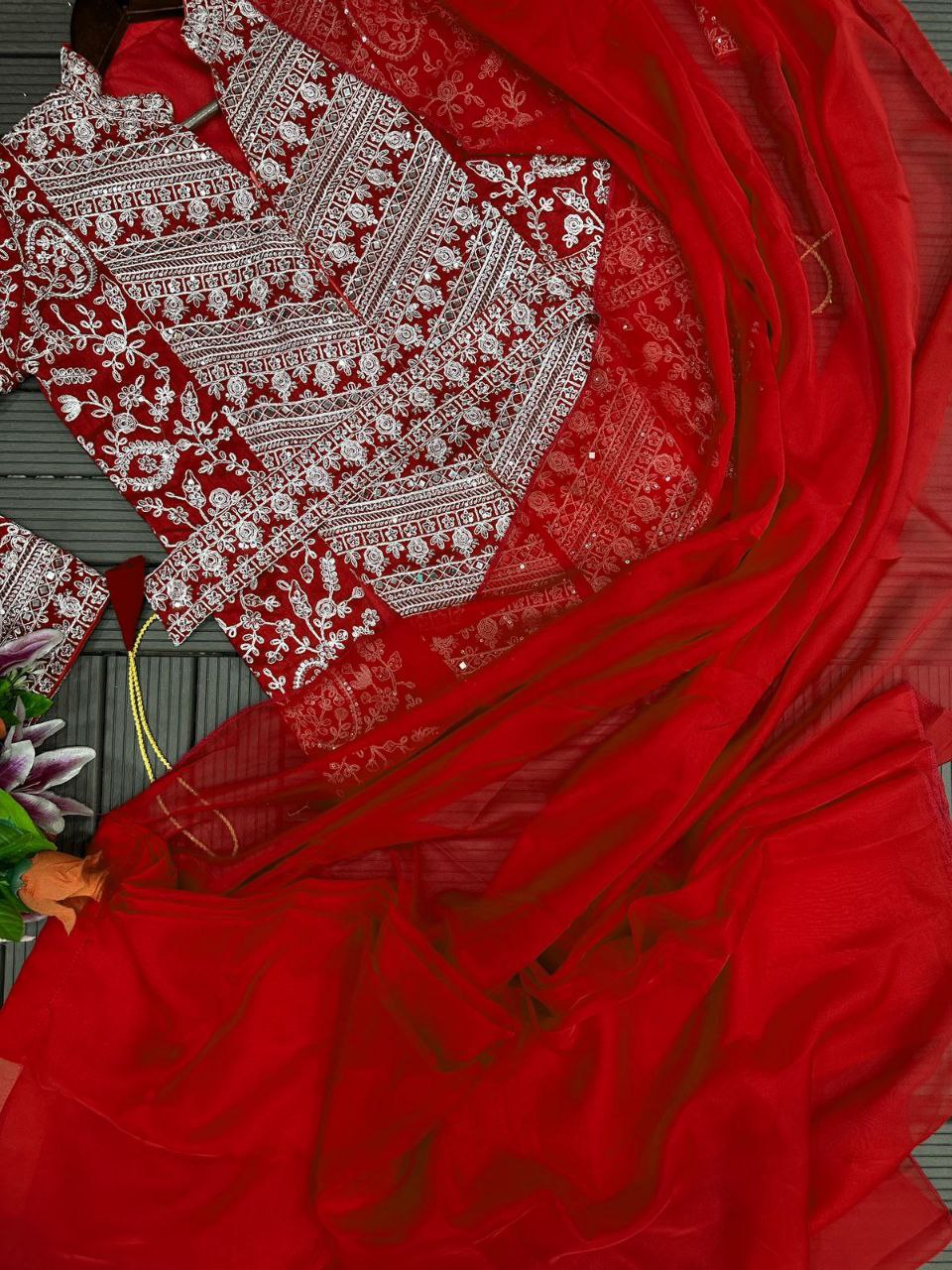 New Super Trending Embroidery cording work ready to wear saree with full koti