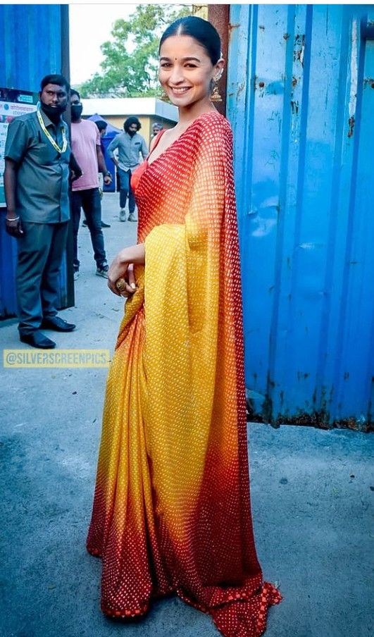 Alia Bhatt Red Color Heavy Satin Georgette Creap Silk Digital Printed Bollywood Saree