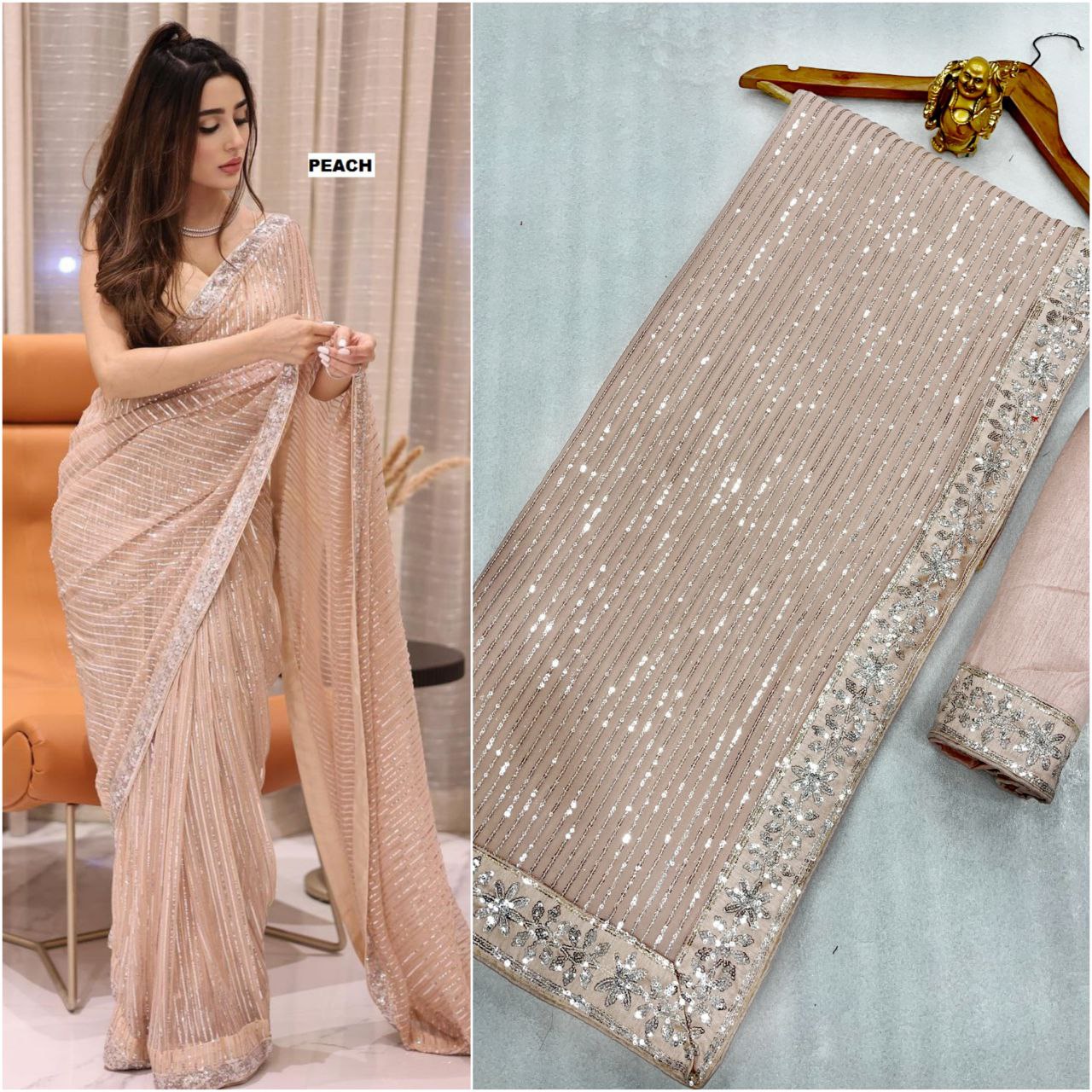 Party Wear Full Sequence Work Saree with Blouse Indian Function Wear Bollywood Saree