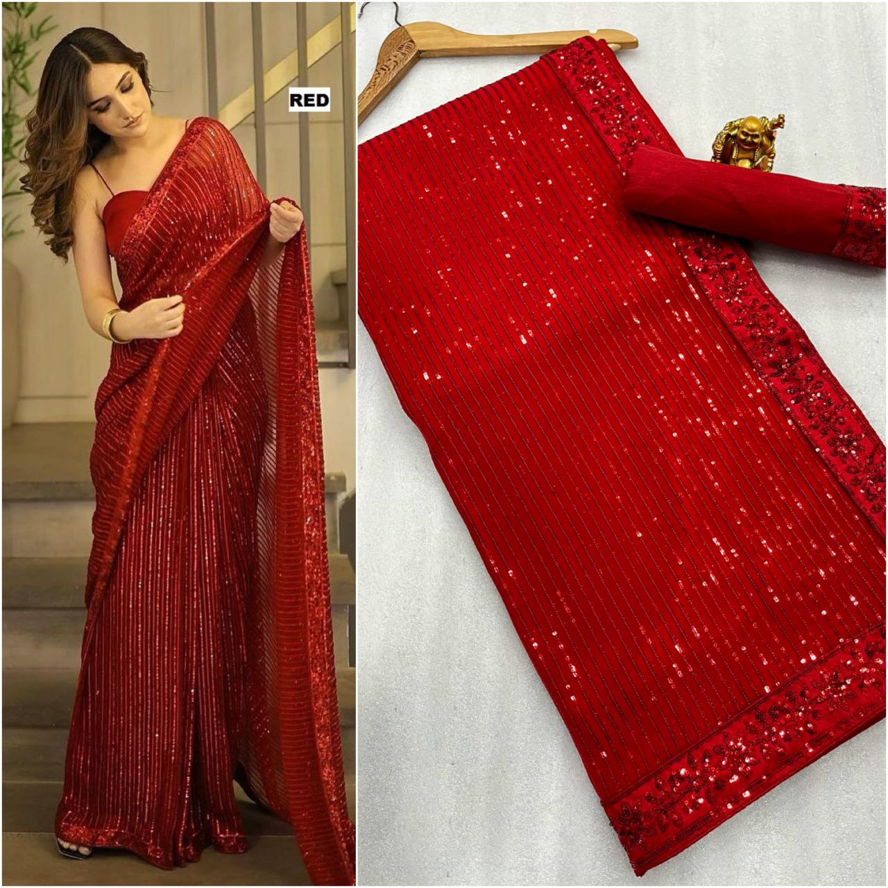 Party Wear Full Sequence Work Saree with Blouse Indian Function Wear Bollywood Saree