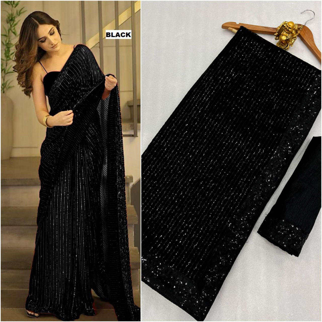 Party Wear Full Sequence Work Saree with Blouse Indian Function Wear Bollywood Saree