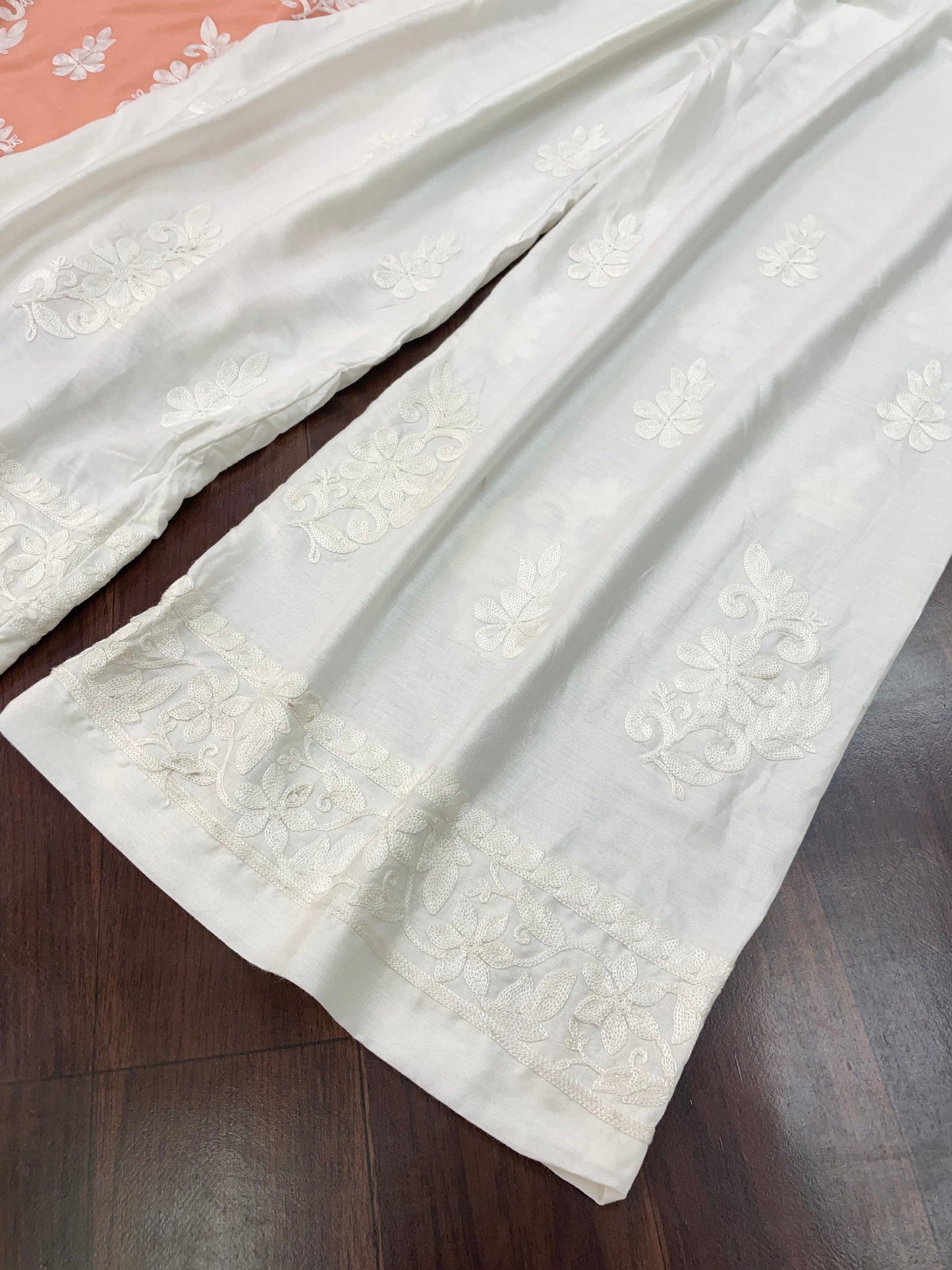 Peach&Purple  Rayon Cotton Chikankari Kurta With Palazzo Set