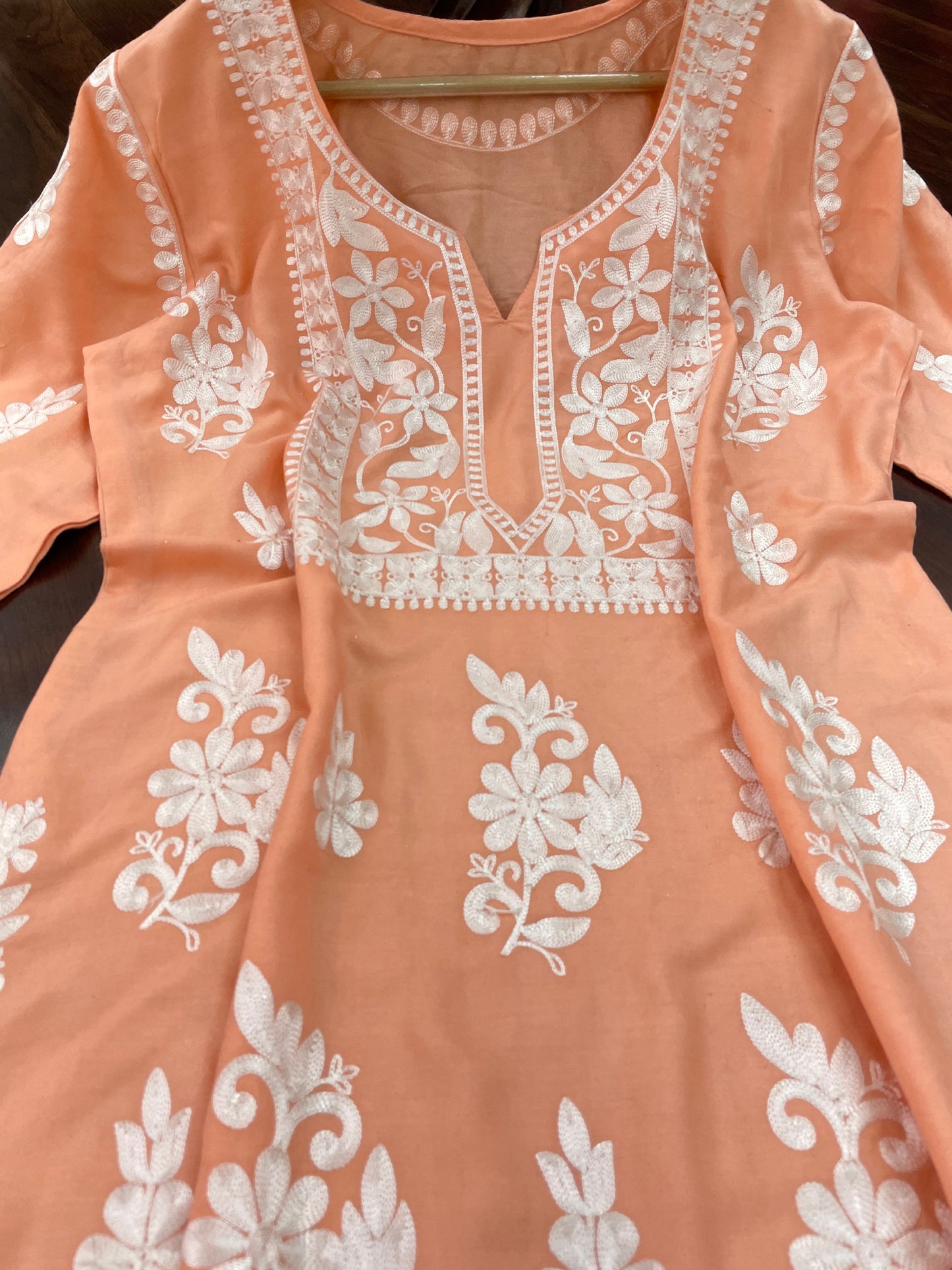 Peach&Purple  Rayon Cotton Chikankari Kurta With Palazzo Set