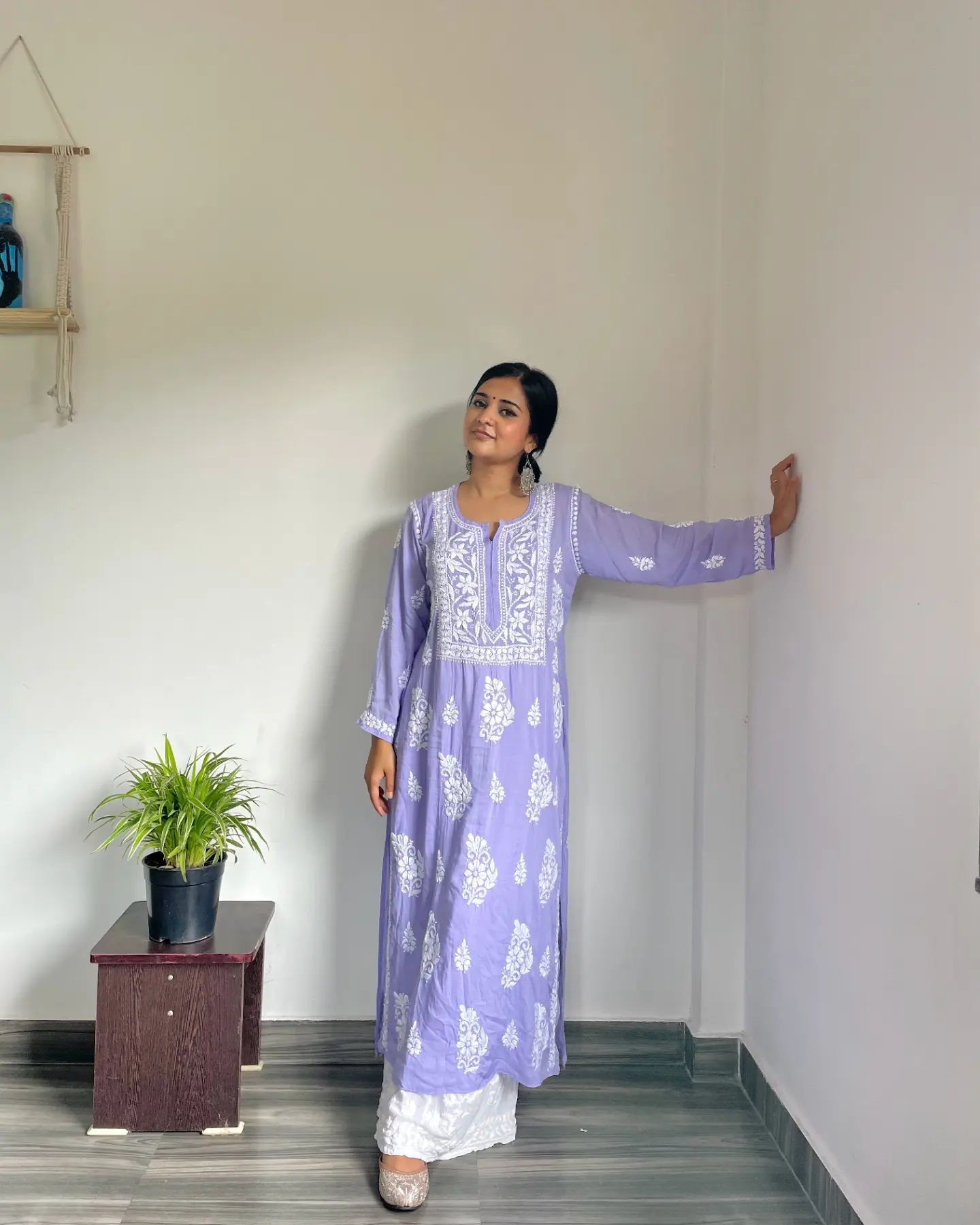 Peach&Purple  Rayon Cotton Chikankari Kurta With Palazzo Set